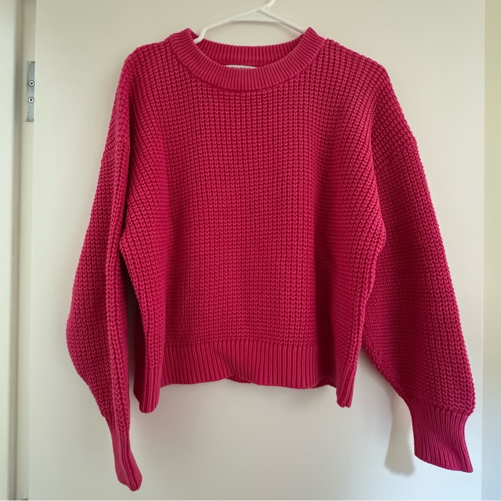 Old Navy Fisherman Crew Neck Cotton Sweater, bright pink, size M